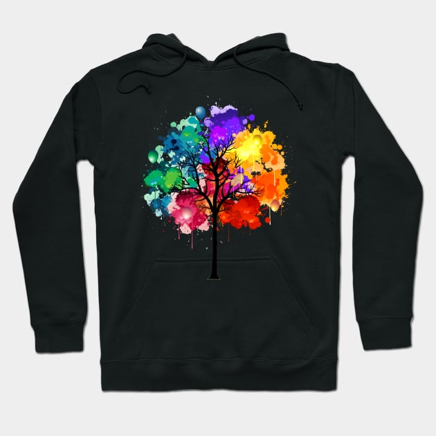 Abstract Multi Color Drawing Watercolor Tree Hoodie by Pixel4Art